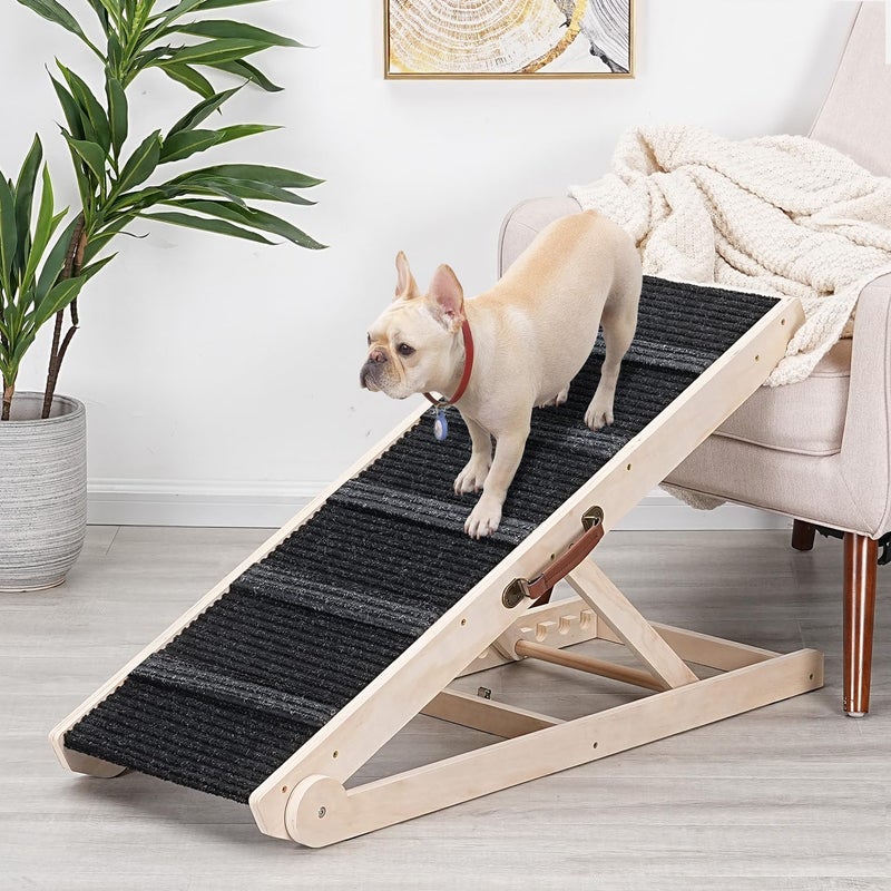 SweetBin Dog Ramp for Bed - Foldable Small to Large Dog Ramp for Couch - 6 Adjustable Height from 12" to 24" - Stairs with High Traction Mat - Wooden Portable Ramp for Dogs to Get on Bed Couch Car Up to 200LBS - Image 1
